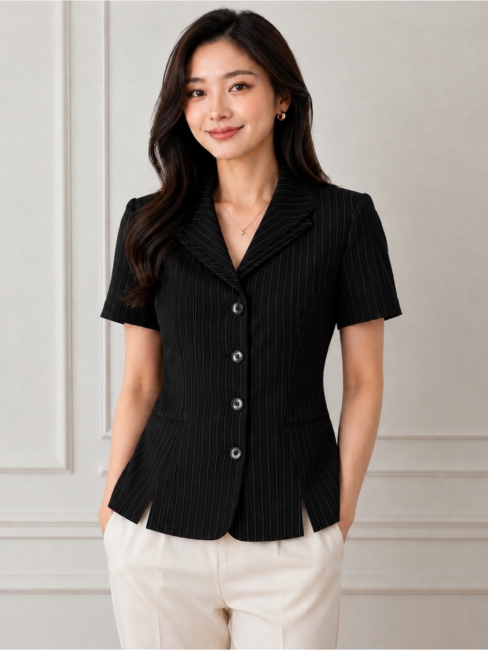 Danny & Nicole Pinstripe Blazer Triple Collar Size 12P